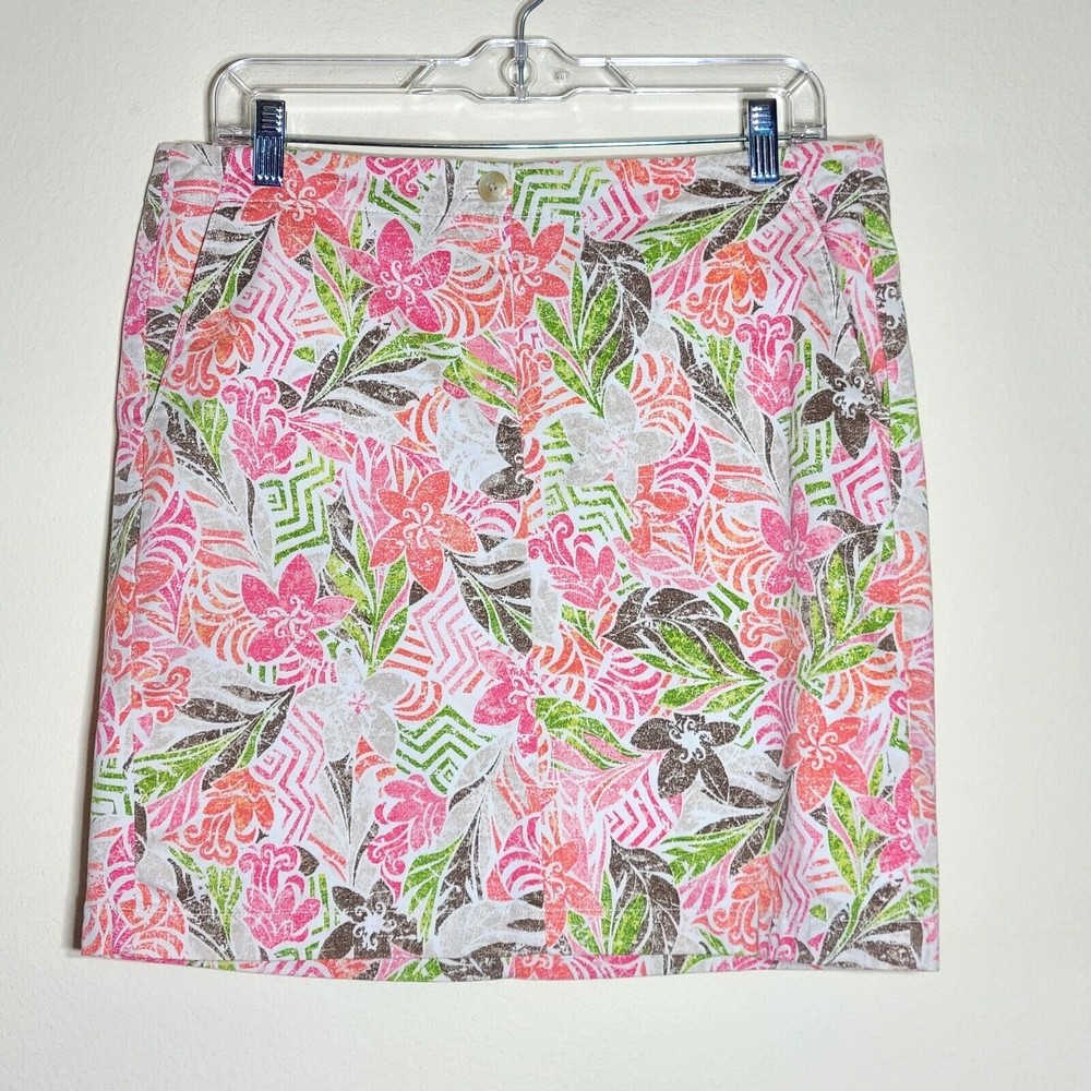 J Jill Live-In Chino Skirt Womens Size 10 Multicolor Floral Pockets Straight